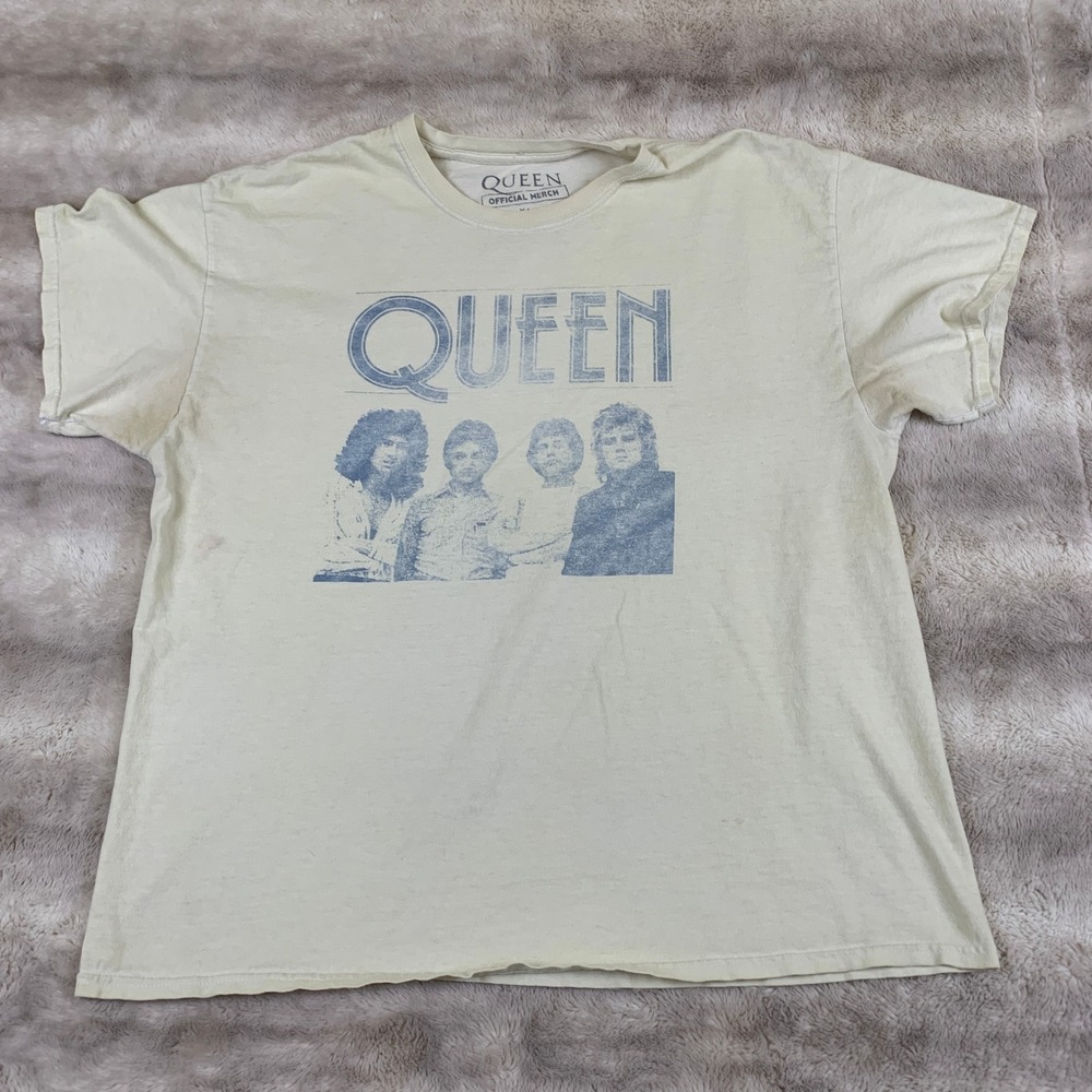 Queen Band T-Shirt Mens XL Cream Official Merch 2019 Graphic Rock Tee 1377